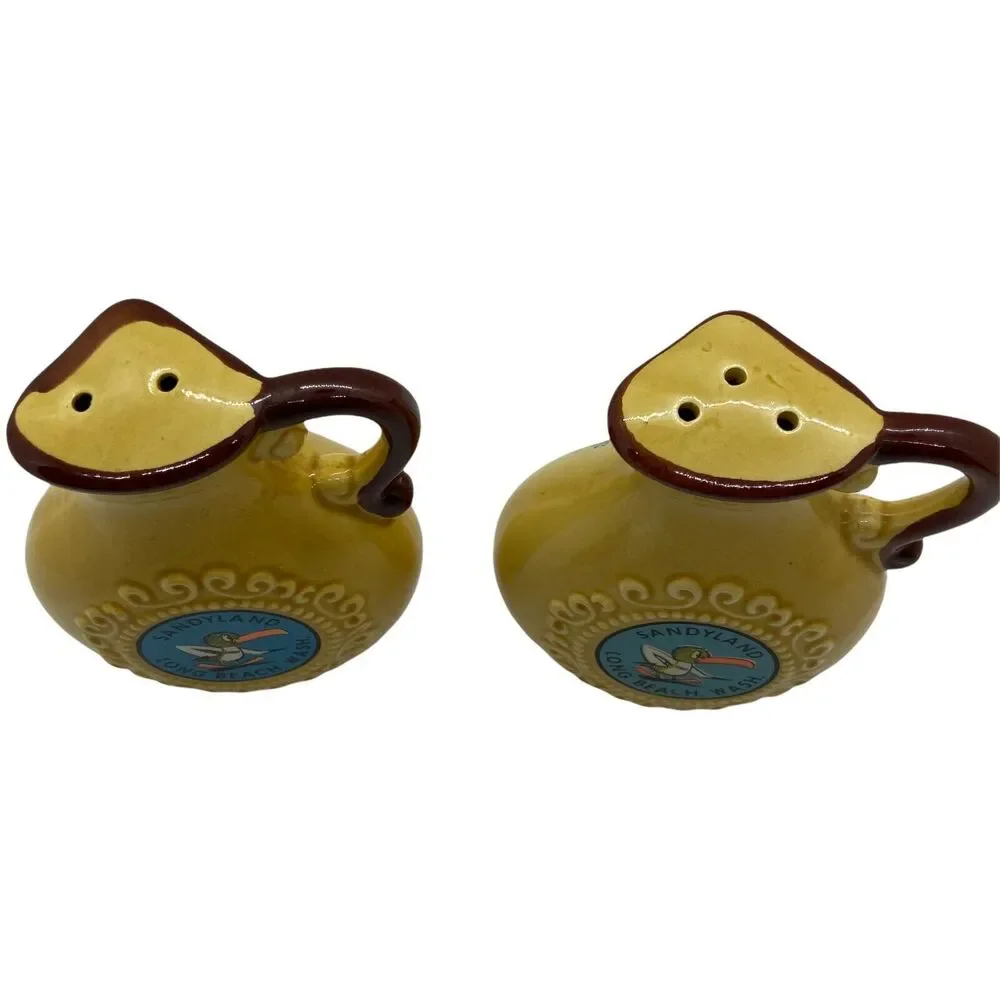 Novelty Salt Pepper Shakers Vintage 1970s Smith Western Yellow Brown Left Handed